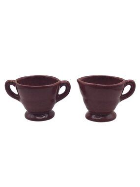 Vintage Dryden Pottery MCM Red Creamer & Open Sugar Bowl Set Kansas USA